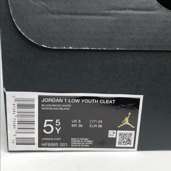 Air Jordan 1 Low Youth Cleat Black White HF6885-001 Youth Baseball- Size 5.5Y - Picture 2 of 8